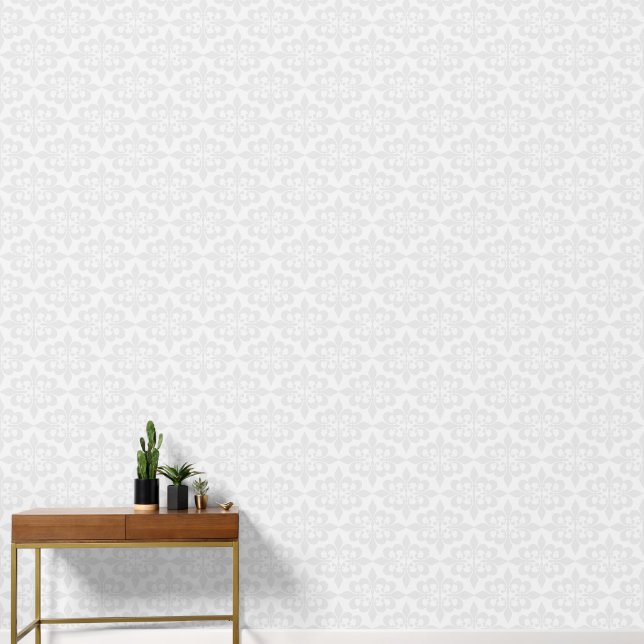 Elegante  Delicate Grijs Wit Damast Behang (Hal)