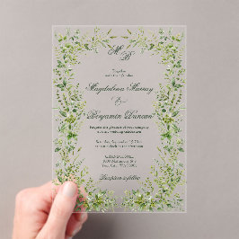 Elegante Delicate Groene Botanische Tuin Bruiloft Acryl Uitnodigingen