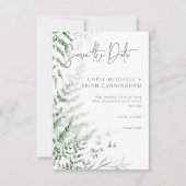 Elegante Delicate Groene Varens Bruiloft Save The Date (Voorkant)