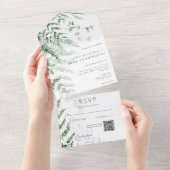 Elegante Delicate Groene Varens QR Code All In One Uitnodiging (Afscheurbaar)