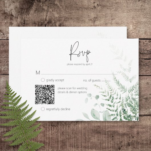 Elegante Delicate Groene Varens QR Code RSVP Kaartje