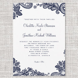 Elegante Delicate Kant Trouwjurk Navyblauw Wit Chi Kaart