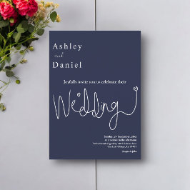 Elegante Delicate Navy Blue Modern Chic Wedding Kaart