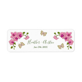 Elegante Delicate Paarse Orchideeën Boheemse Botan Etiket