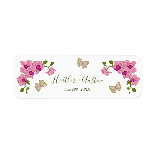 Elegante Delicate Paarse Orchideeën Boheemse Botan Etiket (Voorkant)