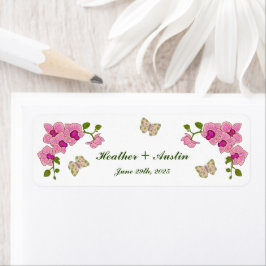 Elegante Delicate Paarse Orchideeën Boheemse Botan Etiket