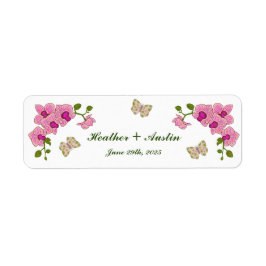 Elegante Delicate Paarse Orchideeën Boheemse Botan Etiket