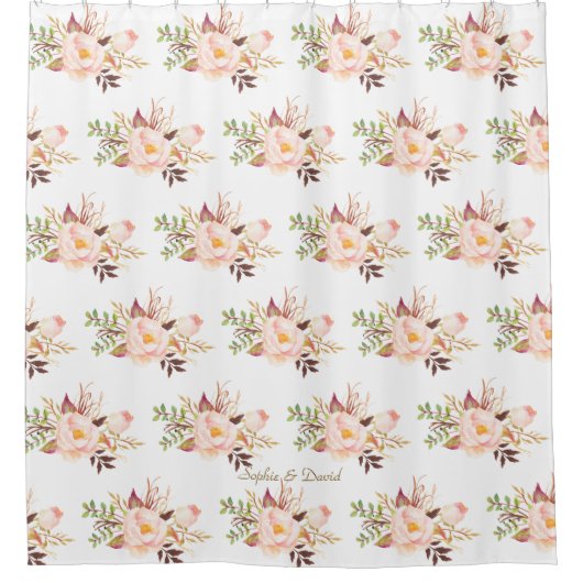 Elegante Delicate Pink Blush Flowers Monogram Douchegordijn (Voorkant)