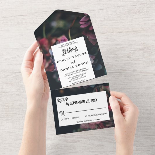 Elegante Delicate Romantische Bloemen Bloemen Huwe All In One Uitnodiging (Afscheurbaar)