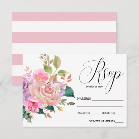 Elegante delicate roze boeket bruiloft RSVP Kaartje (Voorkant / Achterkant)