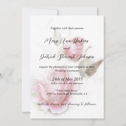 Elegante, delicate rozen bruiloft kaart (Voorkant)