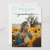 Elegante Delicate Script Photo Graduation Party Kaart (Voorkant)