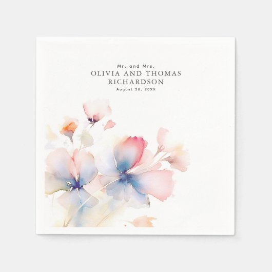 Elegante Delicate Waterverf Bloemen Servet (Voorkant)