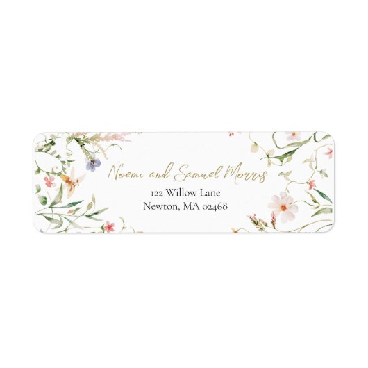 Elegante delicate Waterverf Wildflower bruiloft Etiket (Voorkant)