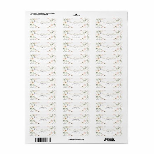 Elegante delicate Waterverf Wildflower bruiloft Etiket (Full Sheet)