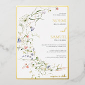Elegante delicate Waterverf Wildflower bruiloft Folie Uitnodiging (Voorkant)