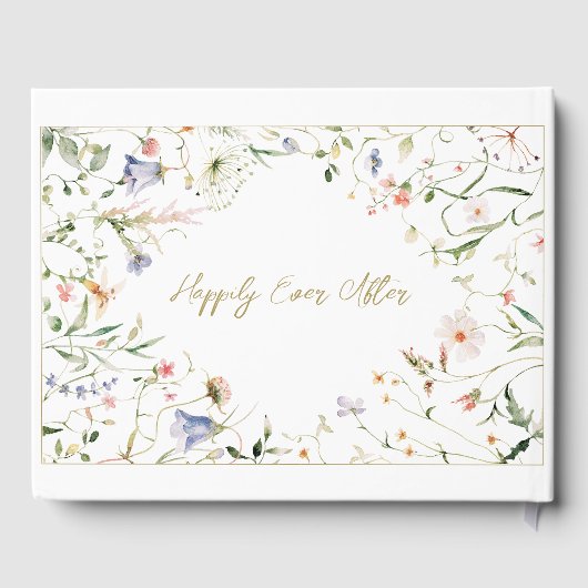 Elegante delicate Waterverf Wildflower bruiloft Gastenboek (Achterkant)