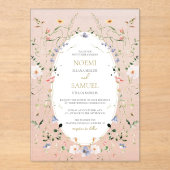 Elegante Delicate Waterverf Wildflower bruiloft in Acryl Uitnodigingen (Voorkant)