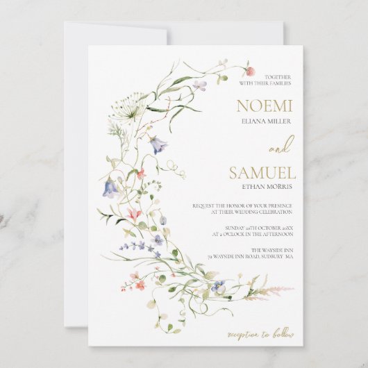 Elegante delicate Waterverf Wildflower bruiloft Kaart (Voorkant)