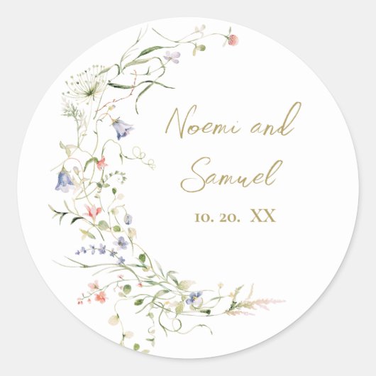 Elegante delicate Waterverf Wildflower bruiloft Ronde Sticker (Voorkant)
