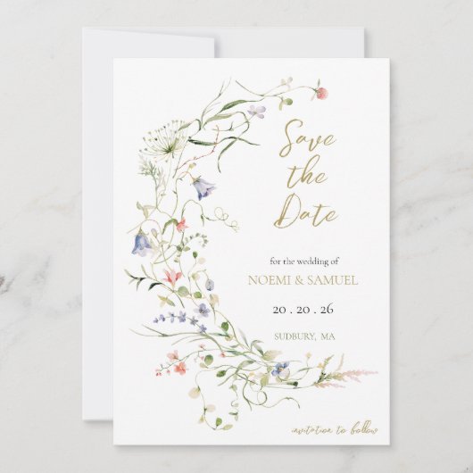 Elegante delicate Waterverf Wildflower bruiloft Save The Date (Voorkant)