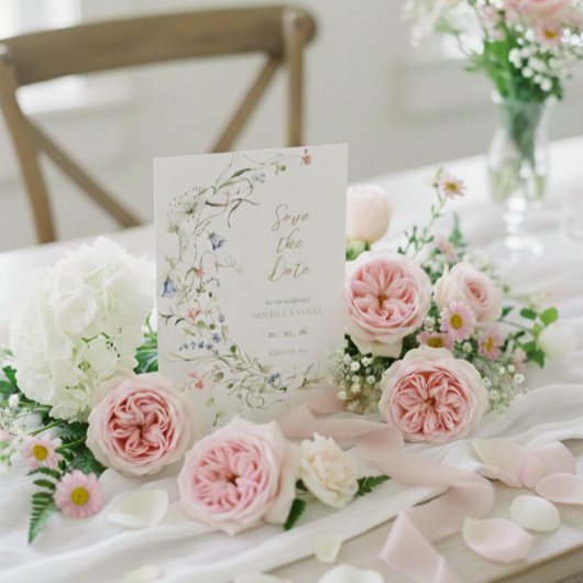 Elegante delicate Waterverf Wildflower bruiloft Save The Date