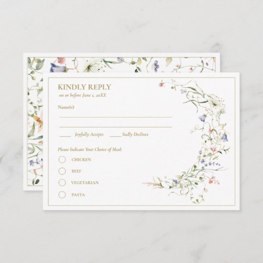 Elegante delicate Waterverf Wildflower RSVP Informatiekaartje (Voorkant / Achterkant)