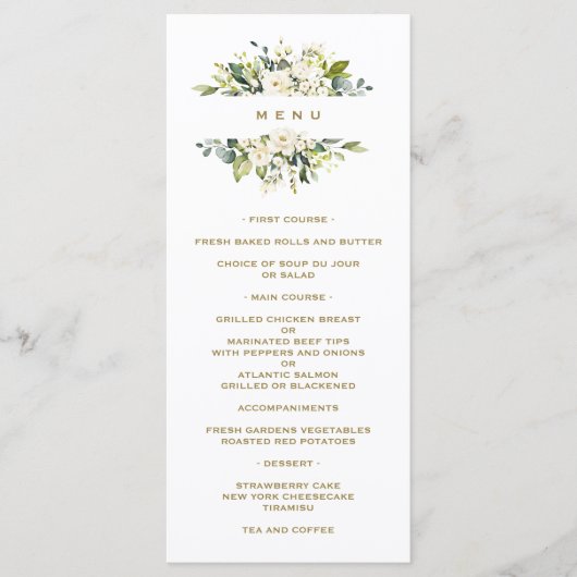 Elegante delicate Waterverf witte bloemen doop Menu (Voorkant)