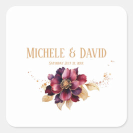 Elegante delicate witgouden bordeaux vierkante sticker