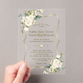 Elegante Delicate Witte Bloemen Gouden Bruiloft Acryl Uitnodigingen (Insitu (Draagbaar))