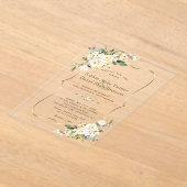 Elegante Delicate Witte Bloemen Gouden Bruiloft Acryl Uitnodigingen (Laagn)