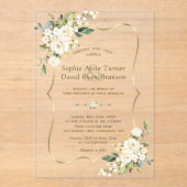 Elegante Delicate Witte Bloemen Gouden Bruiloft Acryl Uitnodigingen (Voorkant)