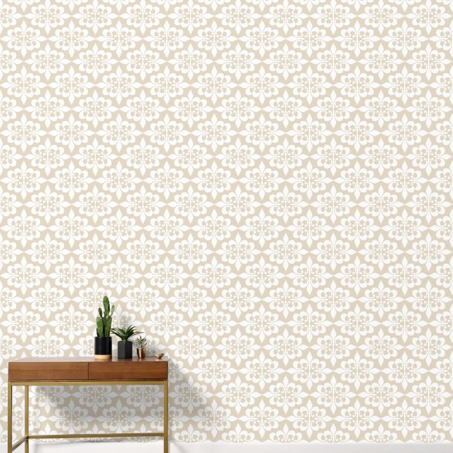 Elegante  Delicate Zachte Beige Damast Behang (Hal)