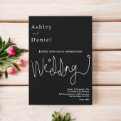 Elegante delicate zwart-wit moderne bruiloft kaart