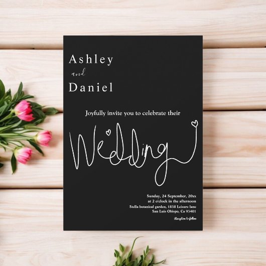 Elegante delicate zwart-wit moderne bruiloft kaart