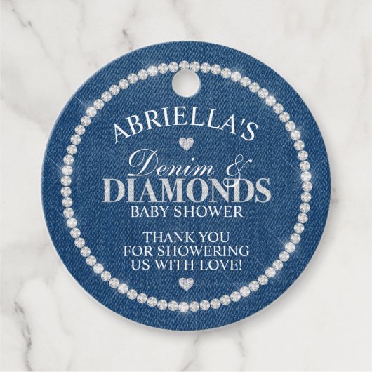 Elegante Denim en Diamanten Bedankjes Labels (Voorkant)