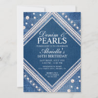 Elegante Denim en Parels Uitnodiging
