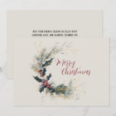 Elegante dennen- en hulstkrans met gouden accenten feestdagenkaart (Voorkant / Achterkant)