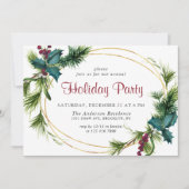 Elegante dennenbes kerstvakantie diner kaart (Voorkant)