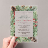 Elegante dennenbessen Corporate Holiday Party Acryl Uitnodigingen (Insitu (Draagbaar))