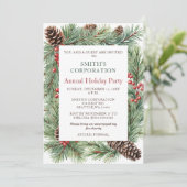Elegante dennenbessen Corporate Holiday Party Kaart (Staand voorkant)
