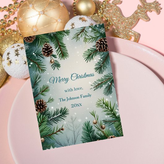 Elegante dennenbomen & kegels Kerstmis Feestdagenkaart