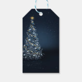 Elegante dennenboom, confetti blauw cadeaulabel (Achterkant)