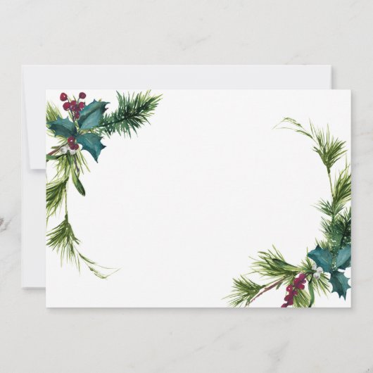 Elegante dennenboom hulstbes Kerst Holiday Brunch Kaart (Achterkant)