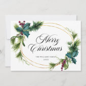 Elegante dennenboom hulstbes Kerstgroet Feestdagenkaart (Voorkant)