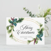 Elegante dennenboom hulstbes Kerstgroet Feestdagenkaart (Staand voorkant)