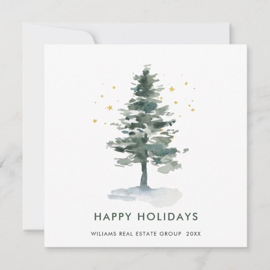 Elegante dennenboom Kerstmis Groet Corporate Feestdagenkaart (Voorkant)