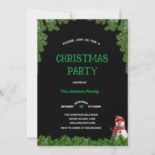 Elegante dennenboom KERSTPARTY Zwart groen   Kaart (Voorkant)