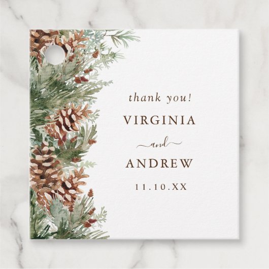Elegante dennenbruiloft bedankjes labels (Voorkant)