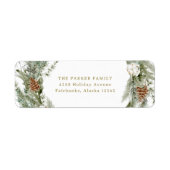 Elegante dennenkrans en groen | Gouden Kerstmis Etiket (Voorkant)
